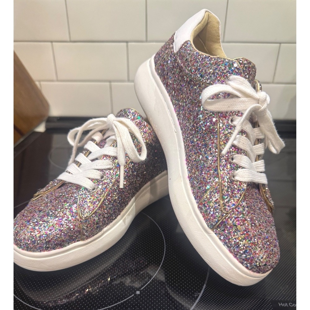 Kate Spade New York Lift Multi Color Glitter Platform Sneakers Womens 6.5B